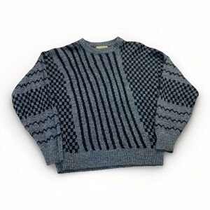 Vintage Le Tigre Sweater Men's L Geometric Acrylic Crewneck Pullover 90s Gray